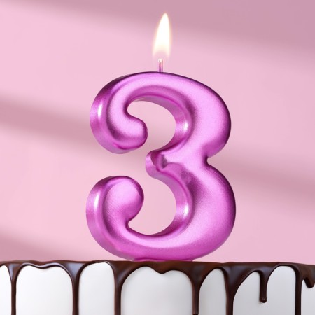 Candle for the Cake "European Giant", a number 3, 7 cm, purple metallic
