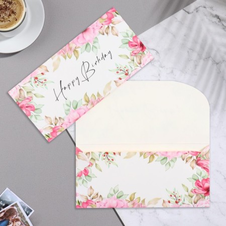 Money envelope "Happy Birthday!" leaves, flowers, 16.2x8.3 cm