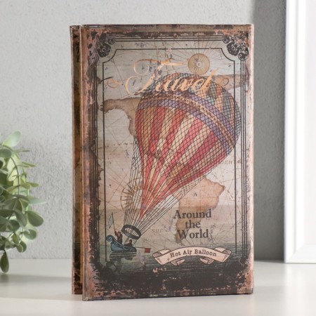 Safe-book wood, leatherette, mirror "Flying in a balloon" 24x16x5 cm-4