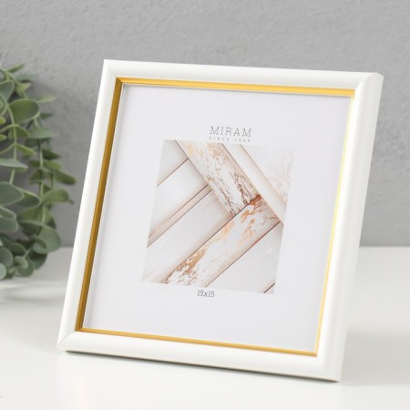 Photo frame Plastic "Mira" 15x15 cm, 636461-3, white with gold (plastic screen)-1