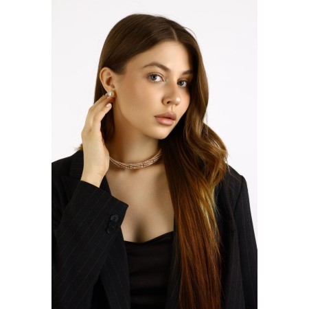 Set 2 objects: earrings, necklace with pearls "Giselle" dense thread, white-golden color, 35 cm-2