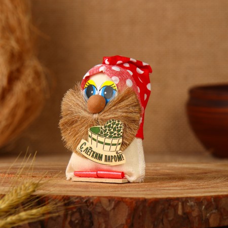 The amulet "Domovynok with a light steam", in a cap, 9 cm, linen, mix-1