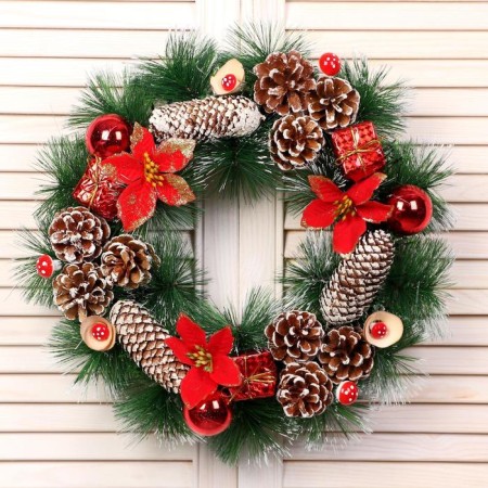 New Year's Wreath D-40 cm "Snow cones with mushrooms"