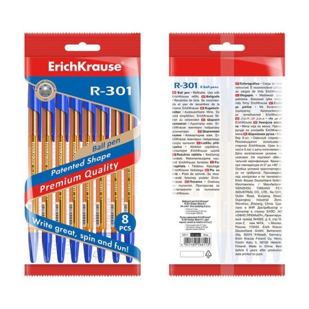 A set of ballpoint pens Erichkrause R-301 Amber Stick, 8 pieces, node 0.7 mm, blue ink blue-2