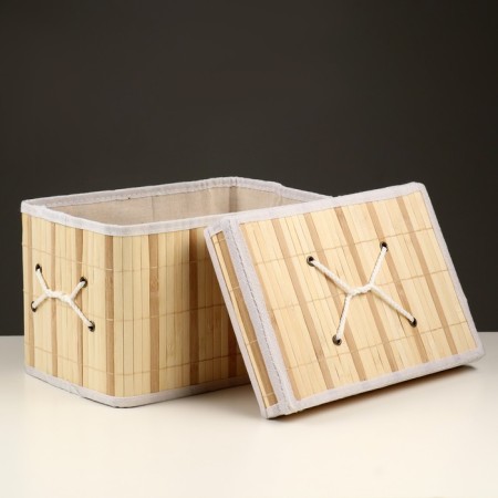 Folding box for storage, 28x38 cm N 23 cm, bamboo, lining, fabric, mix-8