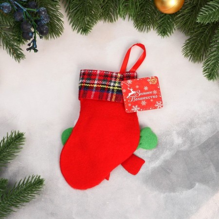 A toe for gifts "Snowman in mittens" 11x15 cm, red-green-2