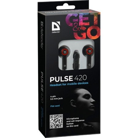 Headphones Defender Pulse 420, vacuum, microphone, 105DB, 32 Ohm, 3.5 mm, 1.2 m, black-red-4