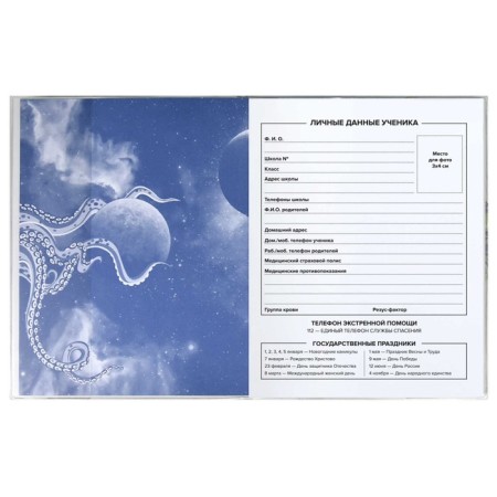 School diary for grades 1-11 Space Flight, Integral Cover Crossed Cardboard, PVC, Remeding Cover, 48 Sheets, OFSET 80G/M2, Universal cheat sheet-4