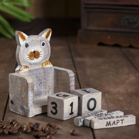 Wooden calendar "cat" 7x4x10 cm-2