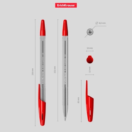 Ballic handle Erich Krause R-301 Classic Stick, Node 1.0 mm, ink red, letter line 2000 meters, barcode on the handle-3