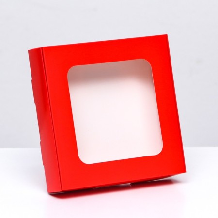 Self -assembly box with a red window, 13 x 13 x 3 cm