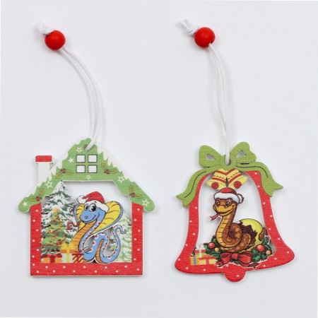 New Year! Set of suspensions in a wooden gift package, 12 pcs.-3