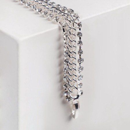 Bracelet with rhinestones "shine" chain, white color in silver, l = 18 cm-6