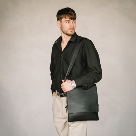 Male bag over the shoulder, Textura, artificial leather, black color-4