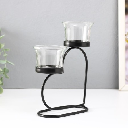 Climber Metal, glass for 2 candles "Heart" d = 2-5 cm black 12x6x17.5 cm-2