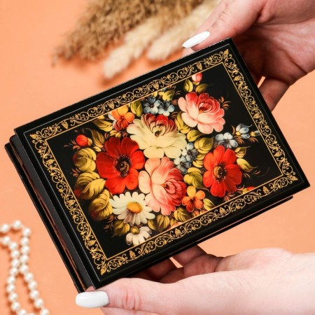 Casket "Flower painting", 11 × 16 cm, lacquer miniature-2