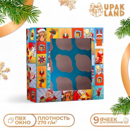 Packaging for 9 cupcakes with the Window "New Year's Surprise", 25 x 25 x 10 cm