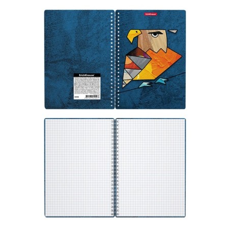 Notebook A5, 80 sheets in a cage on the crest Erichkrause "Birds", a plastic cover, embossing "sand", an offset block, white 100%, mix-7