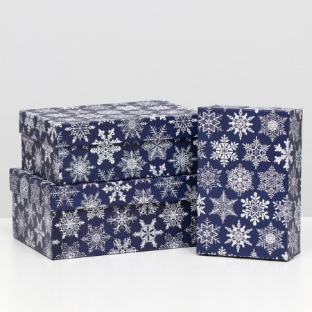 A set of boxes 3 in 1 "snowfall on blue", 23 x 16 x 9.5 - 19 x 12 x 6.5 cm