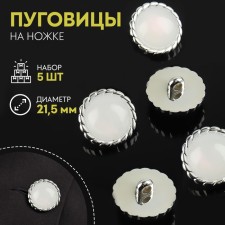 A set of buttons on the leg, d = 21.5 mm, 5 pcs, white/silver color