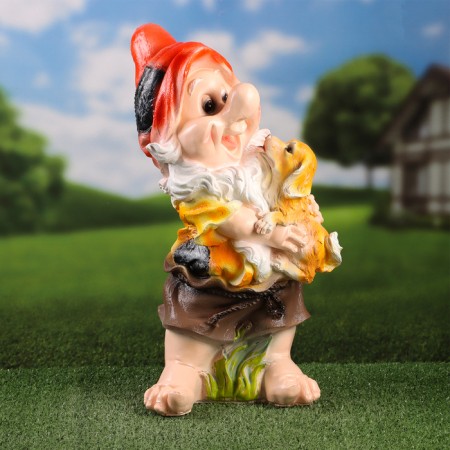 Garden figure "Dwarf with a dog" 23x22x46cm-4