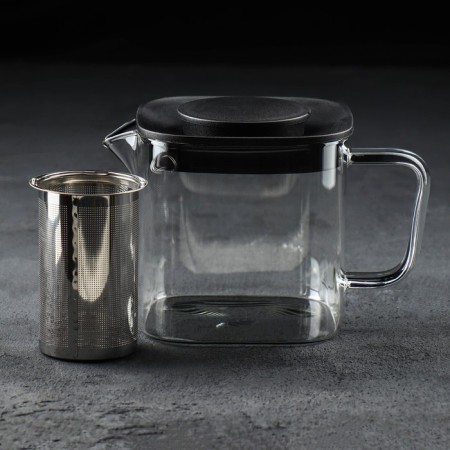 Glass teapot "Cvatro", 600 ml, with metal sieve, black color-2