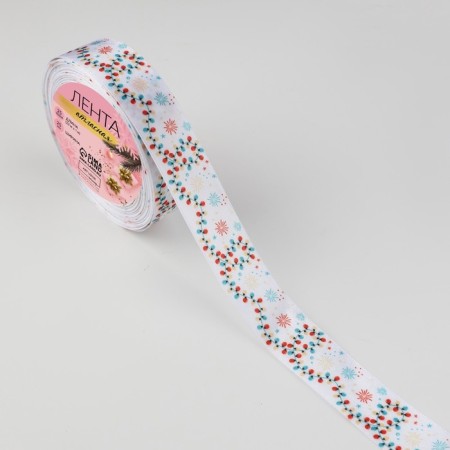 Satin ribbon "carnival", 25 mm, 23 ± 1 m, white color-1