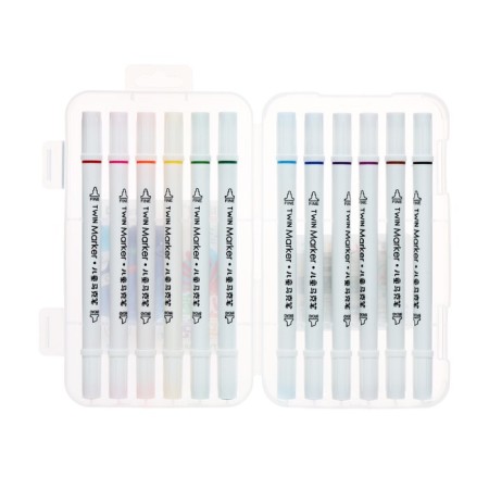 A set of markers, bilateral, bullet and beveled tips, 12 colors-1