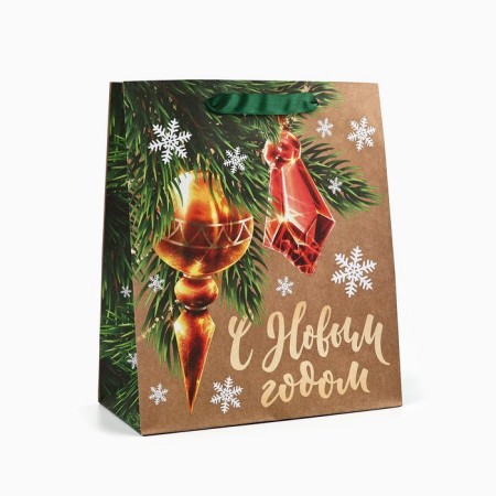 Craft vertical package “Happy New Year”, Christmas tree toys, Ml 23 x 27 x 11.5 cm, New Year-1