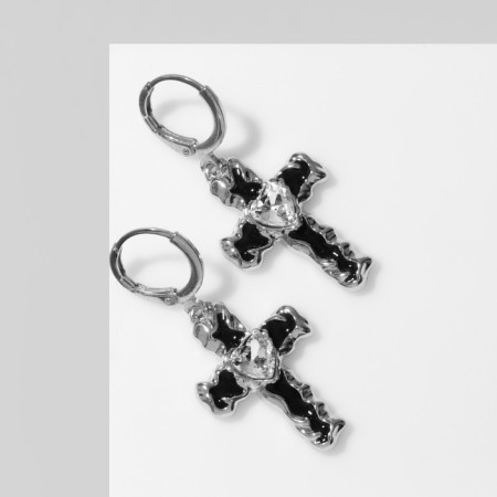 Emall earrings “crosses” Grange, white-black color in silver-1