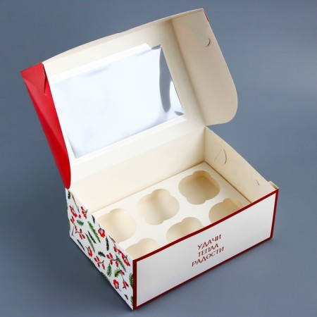 New Year. Box for 6 cupcakes with a window Gift New Year's packaging "Miracles", 25 x 17 x 10 cm.-2