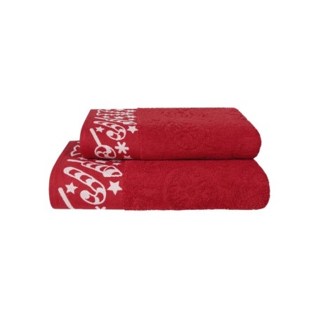 A set of terry towers Confetti, size 50x90 cm, 70x140 cm, New Year, red-4