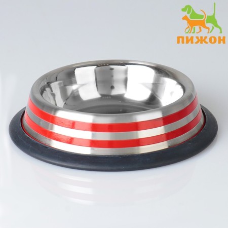 A bowl with a non -slip base with colored stripes, 230 ml, red