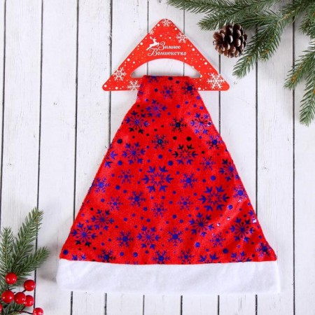 New Year's cap "Snowflakes" 27x40 cm, red-1