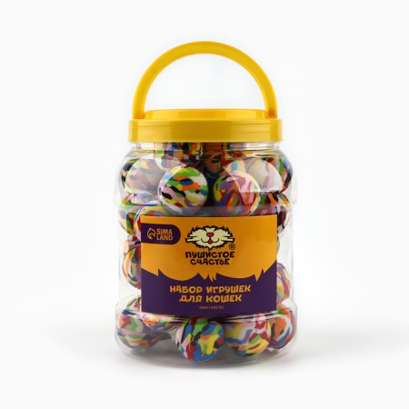 Ball for cats, 3.5 cm, packing in a jar of 50 pcs, multi -colored-1
