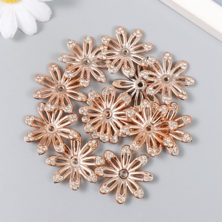 Decor for creativity plastic, rhinestones "Golden chamomile" set of 12 pcs 3x3 cm-2