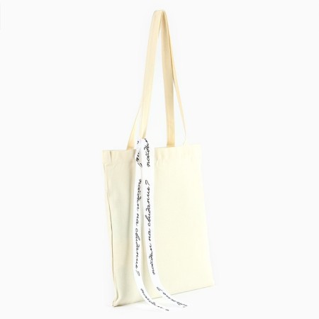 Shoper with the tape "Let's go on a date", 35x0.5x40 cm, beige color-2