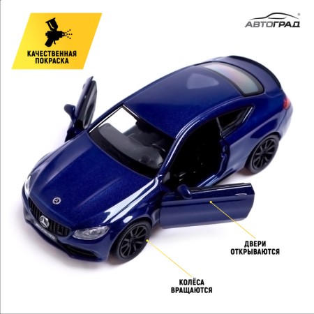 Metal Mercedes-AMG C63 S Coupe, 1:32, doors, inertia, blue color open-2