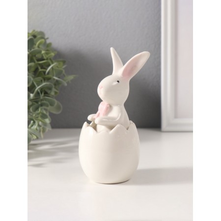 Souvenir Ceramics "White Rabbit with a bow in the shell" 5x7.5x13.5 cm-1