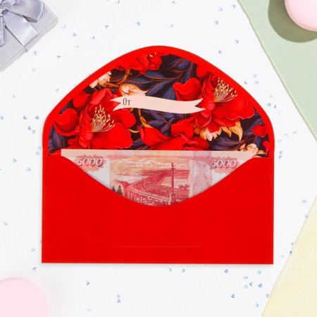 The envelope "Congratulations!" Cutting, embossing, software touch, red flower-1