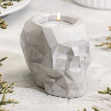 Skull candlestick from gypsum with faces, 6x9x6.5cm, marble with black stripes