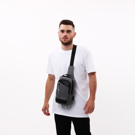 Male sling bag from textiles, with USB, gray color-8