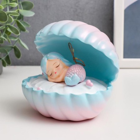 Souvenir Polystone Light "Sleeping Mermaid in the shell" Blue-pink 13x12x10 cm-1
