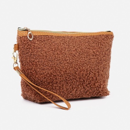 Cosmetic bag with a lining, brown color