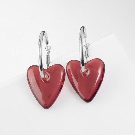 Серьги-кольца «Сердца» розовый в серебре-1