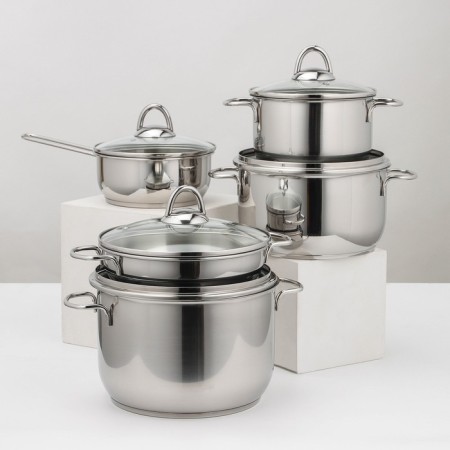 Set of dishes "Classics-Prim", 5 objects: 4 pots 1/1.75/3/5 l, pan 1 l, capsule, cover-1