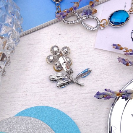 Brooch "Flower" is small, blue color in silver-1