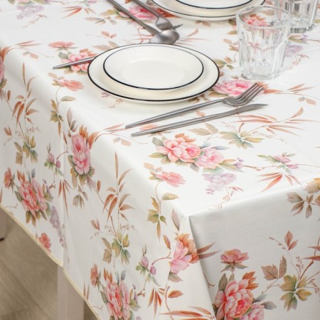 The tablecloth on a non -woven base is reusable with a “rose” fiber, 135 × 180 cm, beige color-1