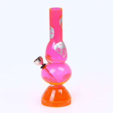 Bong, h-17.5 cm, "skull", with a grinder, acrylic, pink