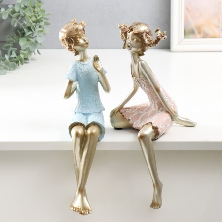 Souvenir Polystone "Children - Mischief" with a white -gold set 2 pcs 13x15.5x32 9x19x34 cm
